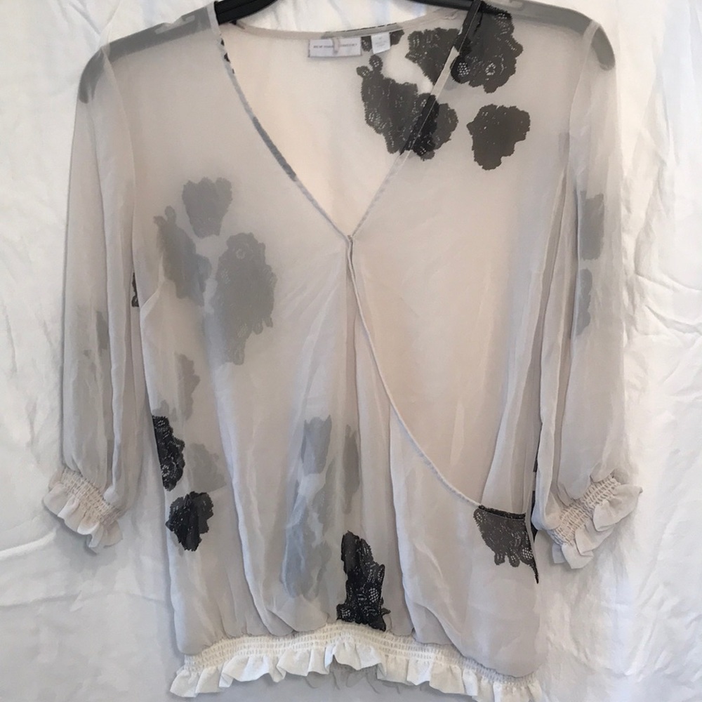 New York & Company Sheer Faux Lace 3/4 Sleeve - Picture 1 of 3